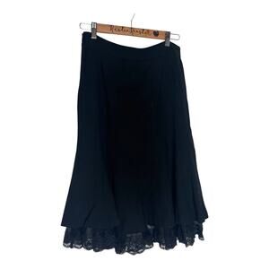 Ann Taylor Loft Black Wool Lace Flared Tulip Fairy Core Midi Skirt Size 6 Medium